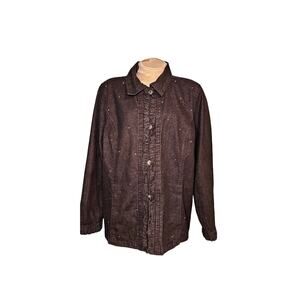 Quacker factory black ruffled denim jacket‎ large